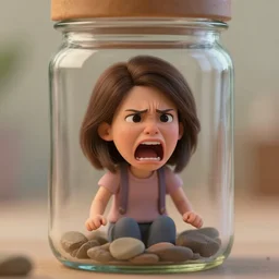 a tiny realistic karen, upset screaming angry, inside a glass jar. sharp focus, photography, unreal engine, trending on artstation, photorealistic, octane, trending on deviantart, unreal engine