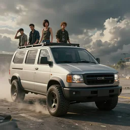 classic van concept pickup truck from cyberpunk 2 0 7 7. art by jesper ejsing, feng zhu, makoto shinkai, lois van baarle, ilya kuvshinov, rossdraws. clouds by rhads. global light 3 d rtx hdr