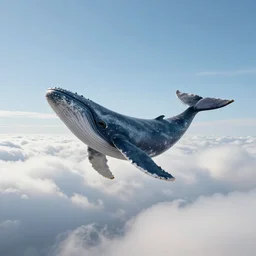 a whale flying between the clouds