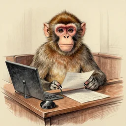 “ a court sketch of a monke testifying in court ”