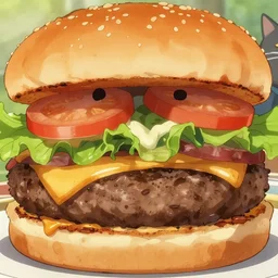 full close up image burger food, image of a burger and a cat, photo of a burger and a cat, close up, full image, food, burger, hamburger, tasty look, artstation, style of jesper ejsing, by rhads, makoto shinkai and lois van baarle, ilya kuvshinov, rossdraws