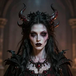 headshot portrait of nightmare queen inspired by daemonology and catholicism, detailed, textured, realistic, unreal engine, cgsociety, cinematic lighting, concept art
