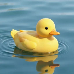 bright yellow duck swimming on water, octane render, 3 d digital art by beeple, unreal engine 5, award winning, refraction, reflection