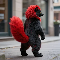 red fursona stoat | urbanscene tail photorealism | coalpunk masculine fursona black