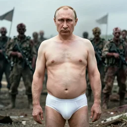 portrait of ( ( ( ( ( vladimir putin ) ) ) ) ) in underwear in apocalyptic russia ( ( with his zombie army ) ), hyperrealistic, digital concept art, sharp focus, 3 5 mm film, caricature illustration,, art by josephine wall, art by huang guangjian, art by viktoria gavrilenko, art by amanda sage, ( ( art by greg rutkowski ) ) trending on artstation