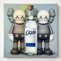 vodka advertisment by maynard dixon, kaws, airbrush on canvas, pastell colours, cell shaded, 8 k
