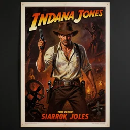 creepy horror 1 9 8 6 poster for indiana jones. oil on canvas. print.