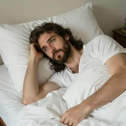 a man going to bed that looks like jesus
