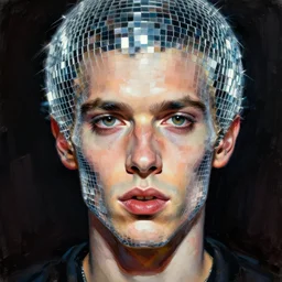 portrait of a funky disco crackhead, by shigenori soejima, by frank frazetta, by thomas kinkade, by ilya kuvshinov, digital painting masterpiece, beautiful brush strokes, advanced lighting technology, symmetry!!!, accurate and realistic face and anatomy