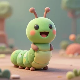 symmetrical intricate murky clay cute friendly laughing green caterpillar worm character with funny face, in the style of craola, macro lens, shallow depth of field, highly detailed, digital painting, trending artstation, concept art, illustration, cinematic lighting, pastel, photorealism, epic, octane render