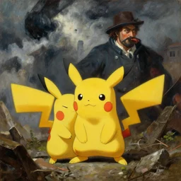 a dramatic and detailed oil painting of absol from pokemon and a natural disaster by thomas cole and ken sugimori