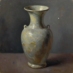 beautiful large empty vase in a dark room with light catching on it’s shiny polished surface, no flowers,painted in the style of the old masters, painterly, thick heavy impasto, expressive impressionist style, painted with a palette knife