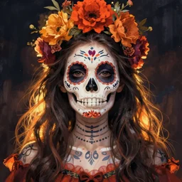 illustration of a sugar skull day of the dead girl, art by neil gaiman