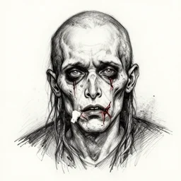 sketch doodle of a crack addict, surreal, horror, detailed, staring
