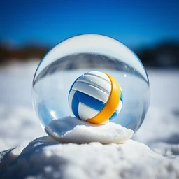 close up shot of a snow globe with beach volleyball inside, depth of field, award winning photo