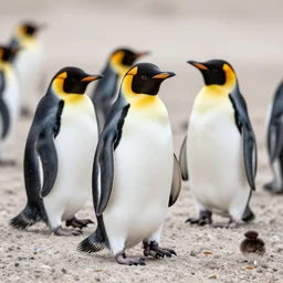 confused penguins in sand dunes, photography