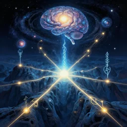 void manifold, timeline nexus, ascending universes, shining nordic runes, galaxy brain, meth intelliect, an illustration of philosophical concept by cgsociety and james gurney
