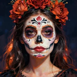 Illustration of a face of a day of the dead girl, art by Beeple