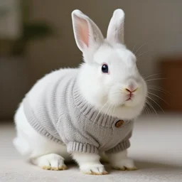 albino rabbit in a sweater.