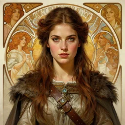 a portrait of a beautiful alluring female viking, detailed, centered, digital painting, artstation, concept art, donato giancola, Dante Gabriel Rossetti, alphonse mucha, Joseph Christian Leyendecker, WLOP, Boris Vallejo, Annie Leibovitz and Steve McCurry, David Lazar, Jimmy Nelsson, Breathtaking, 8k resolution, extremely detailed, beautiful, establishing shot, artistic, hyperrealistic, beautiful face, octane render