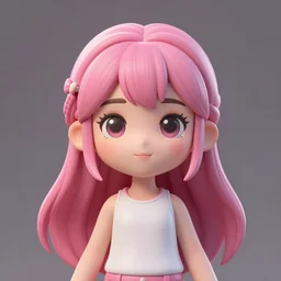 of a highly detailed 2 d girl with 3 d pink hair