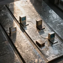 dreambot scripture engraved on slabs of metal, computers