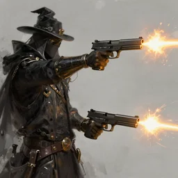 A sorcerer wielding two Glock pistols, bust shot, smooth, intricate, elegant, power aura, digital painting, artstation, concept art, high tech fantasy, sharp focus, illustration, art by Mark Ryden-H 640