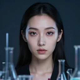 an esoteric woman, blending into chromatography with a beautiful face!!! isolated, studio lighting