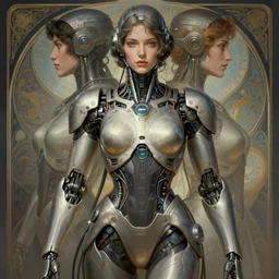 symmetry!! portrait of cyborg, sci - fi armour, tech wear, cables, glowing lights!! sci - fi, intricate, elegant, highly detailed, digital painting, artstation, concept art, smooth, sharp focus, illustration, art by artgerm and greg rutkowski and alphonse mucha,
