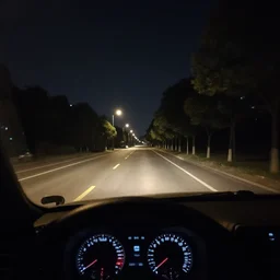 car driver view, night, liminal space, penumbra