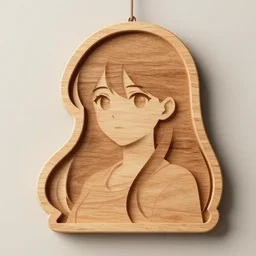 A wooden sign that is in the shape of an anime woman