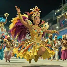 a film still of Brazil Carnival, floats carnival, medium shot, waist up, studio Ghibli, Pixar and Disney animation, sharp, Rendered in Unreal Engine 5, anime key art by Greg Rutkowski, Bloom, dramatic lighting