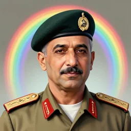 rainbow portrait of an iraqi general wearing a beret, 8 k, intricate, detailed,