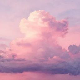 watercolor of a big cumulonimbus cloud on a pink sunset