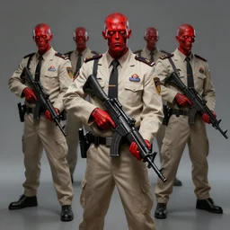 zombie security officers in beige suits ( glowing red skin ) holding uzis trending on artstation digital painting highly detailed 4 k 8 k hd