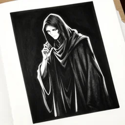 the grim reaper, monochrome, dramatic, dark paper, white ink, style of tsutomu nihei