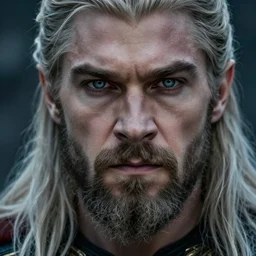 one eyed Odin warier looking at the camera , high fidelity face and beard