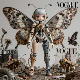 portrait of a beautiful jointed art doll, super dollfie, bjd, biopunk, solarpunk, mecha, dystopian, abandoned, giant moths, surreal, simon stalenhag, fashion magazine, vogue, harper's bazaar art, id magazine, intricate, 8 k render in octane, sharp focus, machinarium