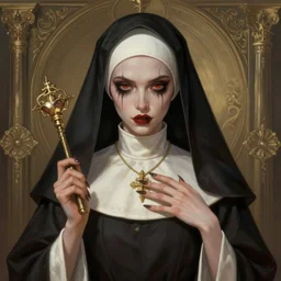 The unhealthy, predictable, cruel nun who is estranged nobility, , fantasy art, illustration, epic, fantasy, intricate, elgant, highly detailed, digital painting, artstation, concept art, smooth, sharp focus, in teh style of tony start