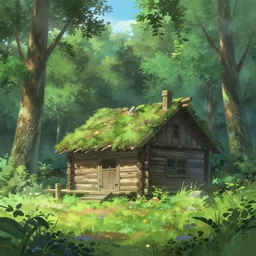 a serene old log cabin in a tranquil misty forest, anime, lush trees, a fantasy digital painting by makoto shinkai, trending on artstation, highly detailed