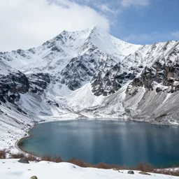 beautiful landscape, snowy mountain, lake
