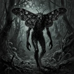 mothman horror painting detailed shadowy, trail cam footage done by trevor henderson illustration trending on artstation