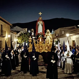 A A Holy Week procession of souls in a Spanish landscape at night by Salvador Dali.