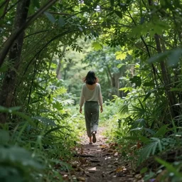 a vibrational being stepping out of a portal into nature