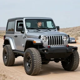 elon musk driving a jeep wrangler with legs instead of wheels