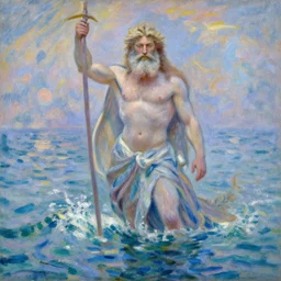 Poseidon, the god of the sea, beautiful painting by Monet