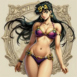 photograph of pretty anime girl in bikini, jojo's bizarre adventure live action, fantasy, intricate, elegant, highly detailed, artstation, concept art, matte, sharp focus, illustration, hearthstone, art by artgerm and greg rutkowski