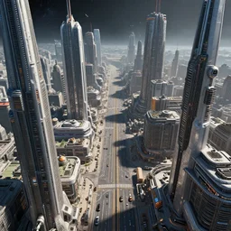 birds eye view of a sprawling futuristic city street inside a space station, ilm, beeple, star citizen halo, mass effect, 2001 space odyssey, elysium, iron smelting pits, huge green blue holograms, warm saturated colours, atmospheric perspective, dramatic sunset, volumetric light scattering, dustlight, god rays, dust