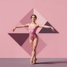 dancer. portrait. bauhaus, angular, geometric, symmetrical. pink color theme. flat, solid background.