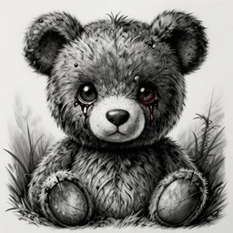dark art grunge drawing of a teddy bear with bloody eyes by - loony toons style, horror theme, detailed, elegant, intricate